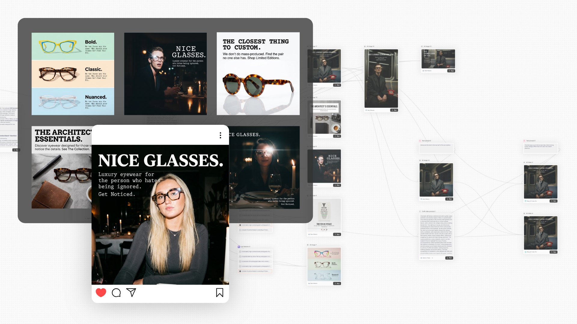 SEE Eyewear AI ad automation workflow, brief to final composite
