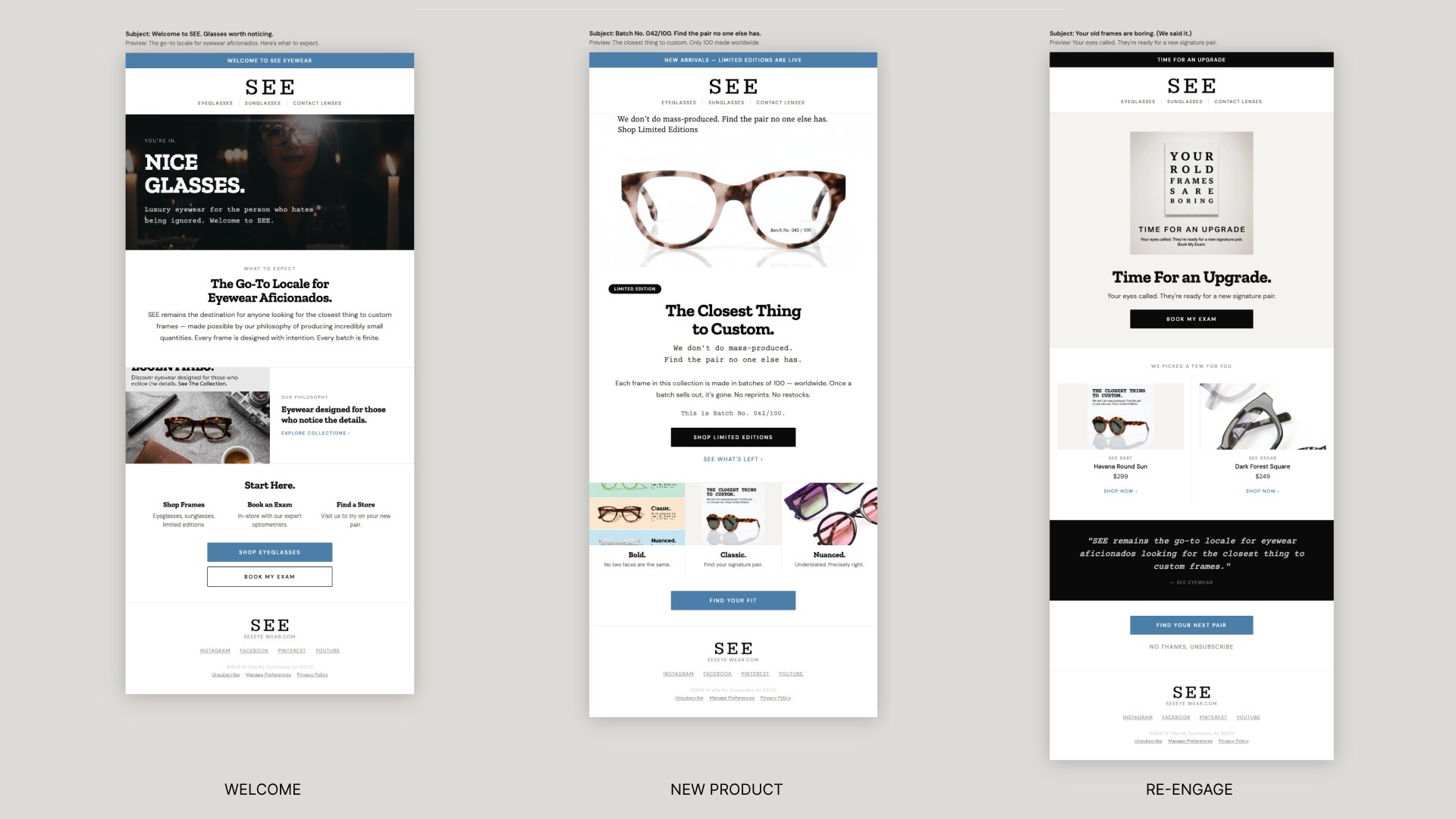 SEE Eyewear AI-generated email and campaign outputs