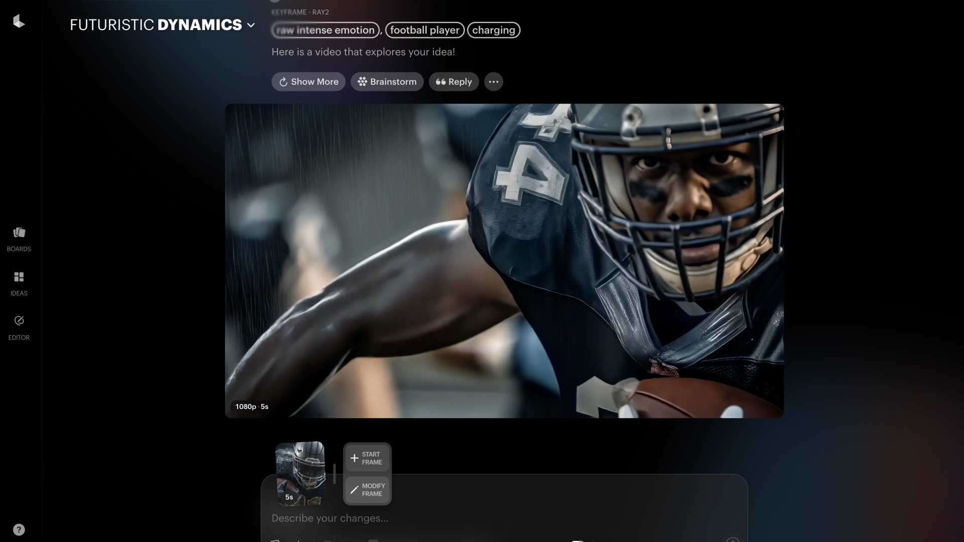 AI-directed sports still: soccer player striking the ball in a spray of water