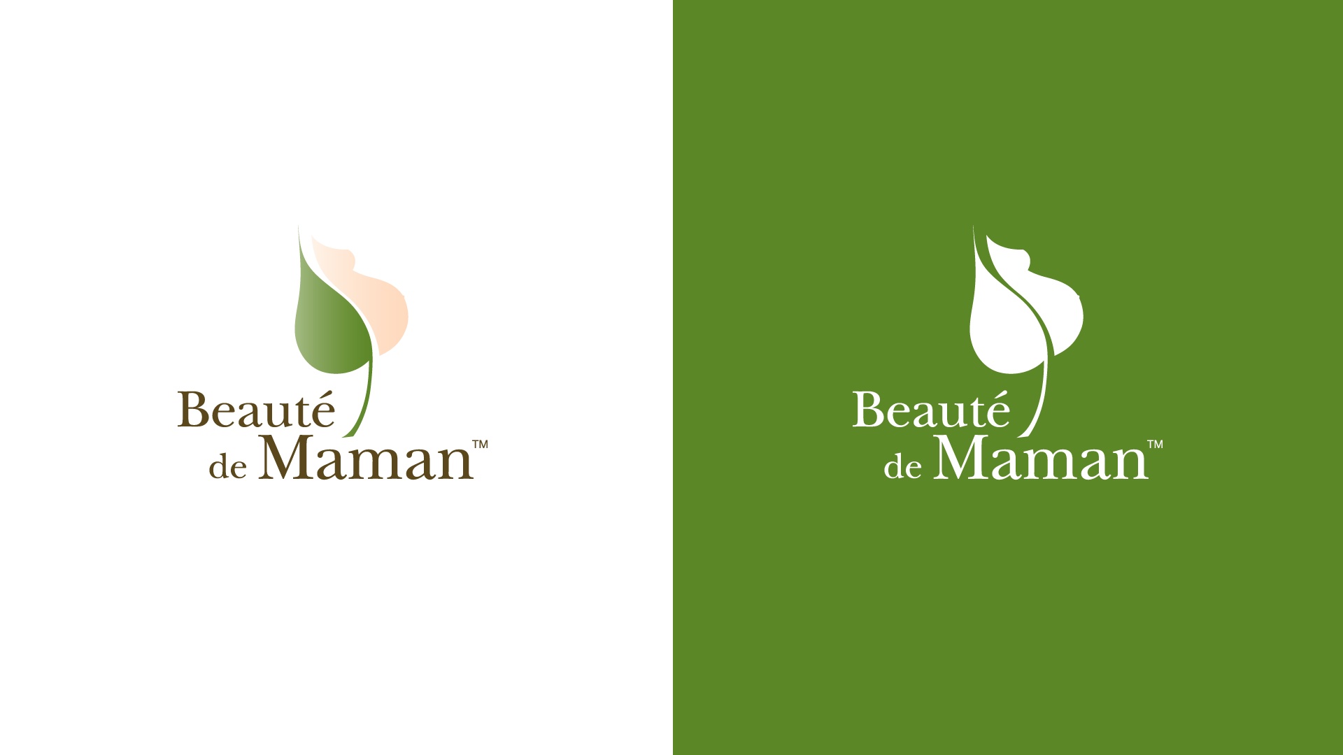 Beauté de Maman logo in full colour on white and reversed on green