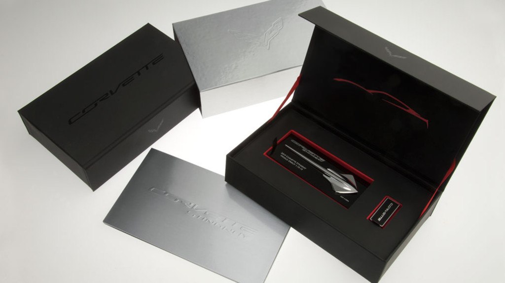 Corvette Stingray 50th Anniversary press kit, embossed metallic foil case